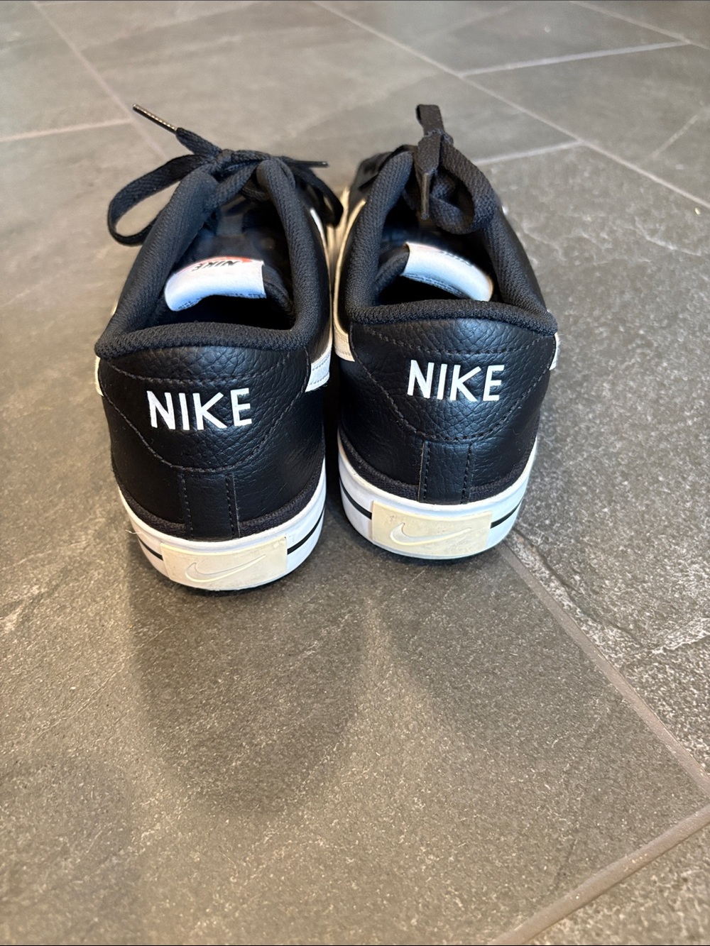 Nike Men’s Black Leather Sneakers with White Swoosh - Picture 3 of 6